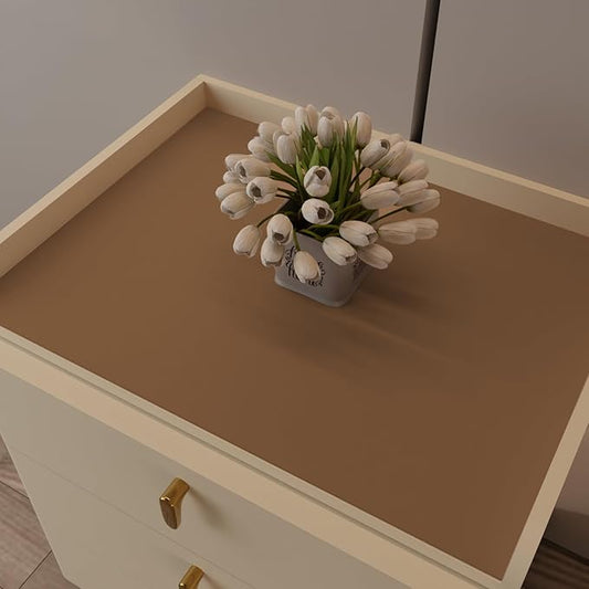 Leather Desk Mat,1.8mm Thick,15.75x23.6 Inch Desk Cover,Nightstand Cover,Night Stand Cover for Top,Night Stand Cover,Side Table Cover,Night Stand Mat(Mud Color+Champagne Gold,15.75x23.6)