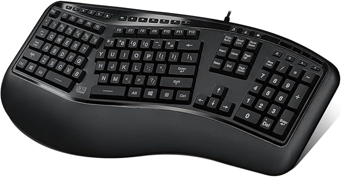 Adesso Tru-Form 150 3-Color Illuminated USB Ergonomic Keyboard AKB-150EB