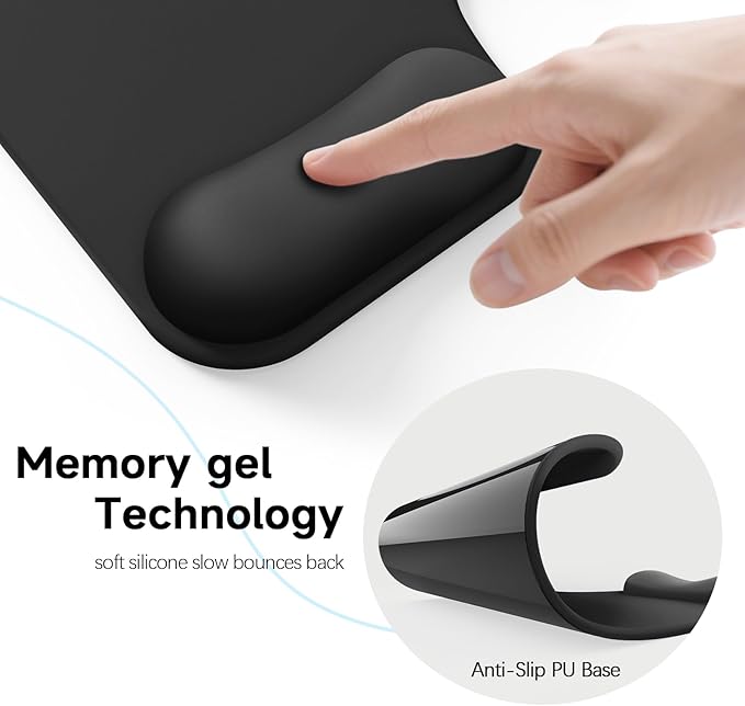 Ergonomic Mouse Pad with Gel Wrist Rest (1"& 1.2" Dual Height) - Black Mouse Pads Compact Mousepad Desk Mat Office, Gaming & Carpal Tunnel Relief | Non-Slip Rubber Base