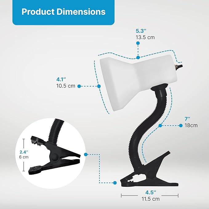 Xtricity LED Clip on Desk Lamp with 360° Flexible Gooseneck, Reading Light for Bed Headboard– 6W A19 Bulb Included, 120V, On/Off Switch, 10.25” Height Table Lamp with White Finish (2 Pack)