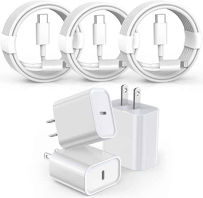 3 Pack Fast Charger iPhone,【Apple MFi Certified】6FT iPhone Charger Fast Charging USB C Block Wall Adapter 6 Foot Type C to Lightning Cable for iPhone 14 Pro Max/14 Plus/13 Pro/12/12Pro/11/XS/X,AirPods