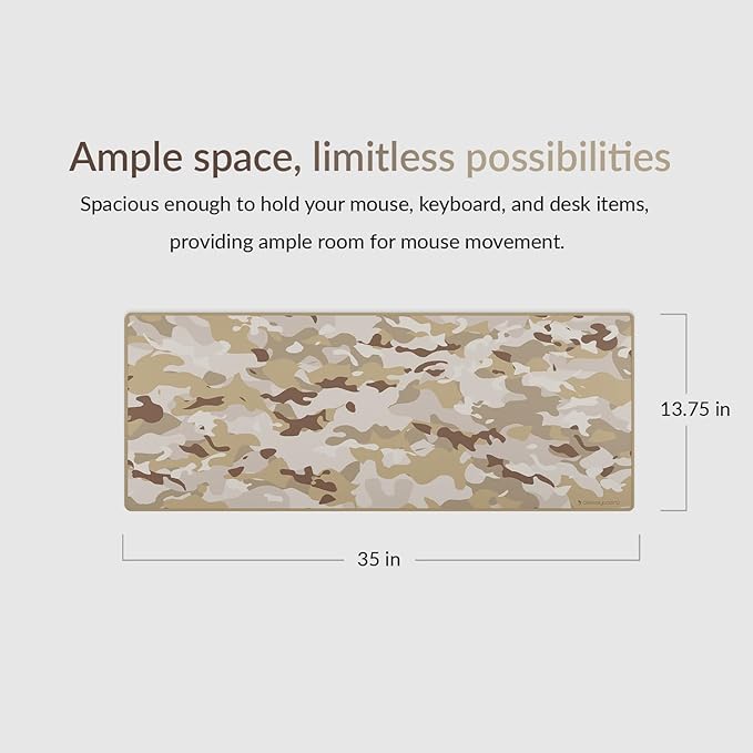 Das Keyboard Large Gaming Mouse Pad Desk Mat with Stitched Edge - Non Slip Base - Waterproof - Premium Cloth Mousepad for Home Work Gaming - Desert Camo