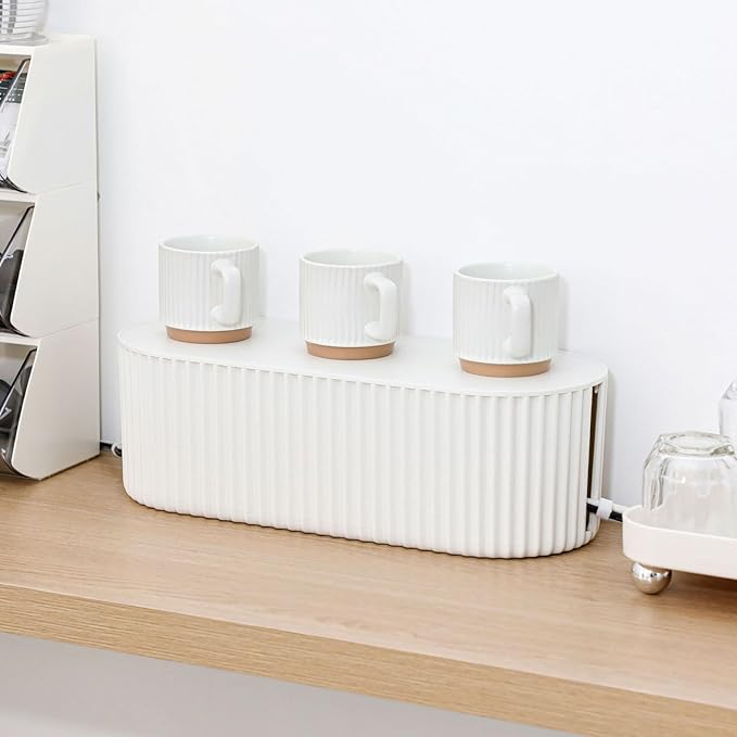 2 Pack White Cable Management Box, Plastic Cord Organizer Box Under Desk, Power Strips Hider for Home Office, Phone Charger, Electronics Wires, Surge Protector Cover Bin (Large)