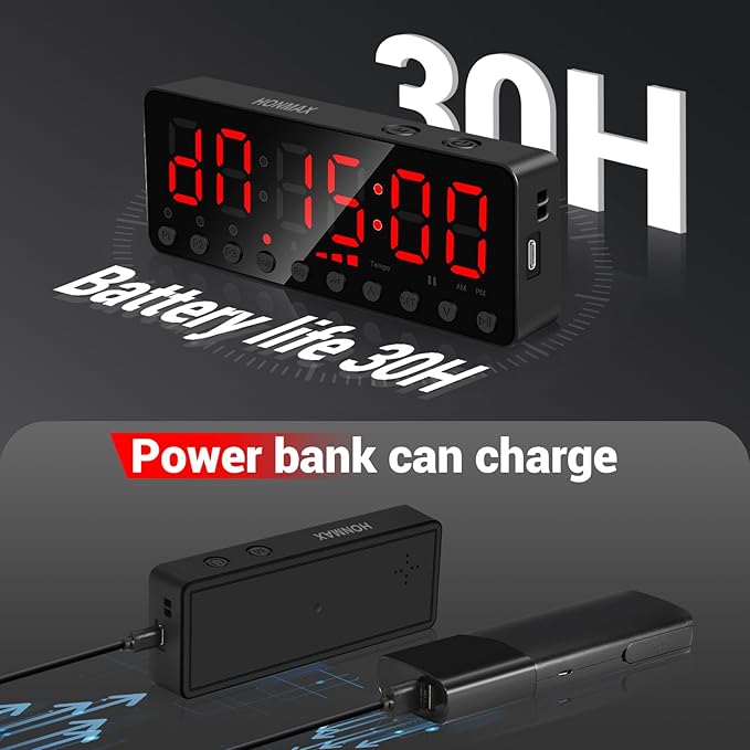 Portable Gym Timer, Fitness Timer Clock, Home Garage Gym Workout Timer, Built-in Strong Magnet and Lithium Battery and Beat Function, Large LED Digital Anti-Vertigo Display(Black+Black)