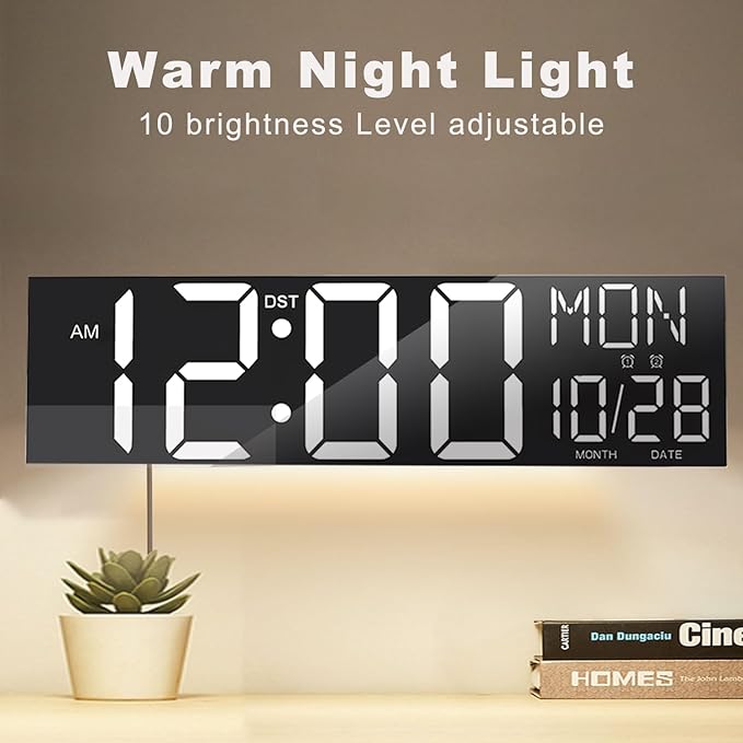 JALL 30" Large Digital Wall Mount Clock with Remote Control, Alarm, Huge Giant Big LED, Countdown, Auto DST, Temperature for Living Room Classroom Desk, Xmas, Birthday Gift, White