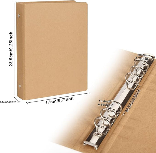 A5 Kraft Binder 6-Holds Round Ring Binder 2 Pack, Durable Binding Hard Cover Protector for Journal,Notebook,Inserted Sheets and Refill Paper,Fit for A5 6-Hole Paper,holds 200 Sheets Capacity (A5 Size)