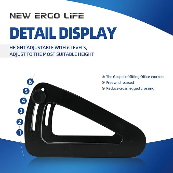 Ergo Life Adjustable Footrest Under Desk, Comfort Foot Stool at Work, 6-Position Multi-angle Adjustable Foot Pedal, Ergonomic Posture Support, Office and Home (Black)