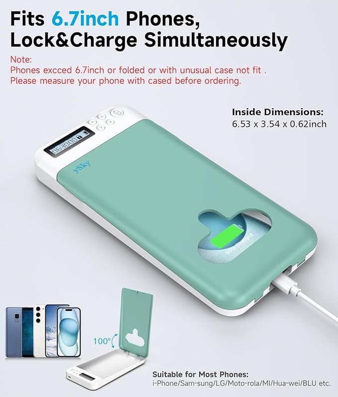 ySky Timed Phone Lock Box for iPhone and 6.7inch Phones, Portable Cellphone Jail Locker Box with Timer Prevent Phone Addiction | Unplug from Video Games, Social Media to Achieve Goals(Green)