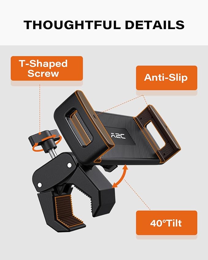 A2C Universal Tablet Mount for Peloton Bike - Adjustable Clamp Handlebar iPad Holder Fit Treadmill, Exercise Bike, Spin Bike, Stroller (0.5-1.65" Tube), Compatible for 4.7-13" Phones & Tablets