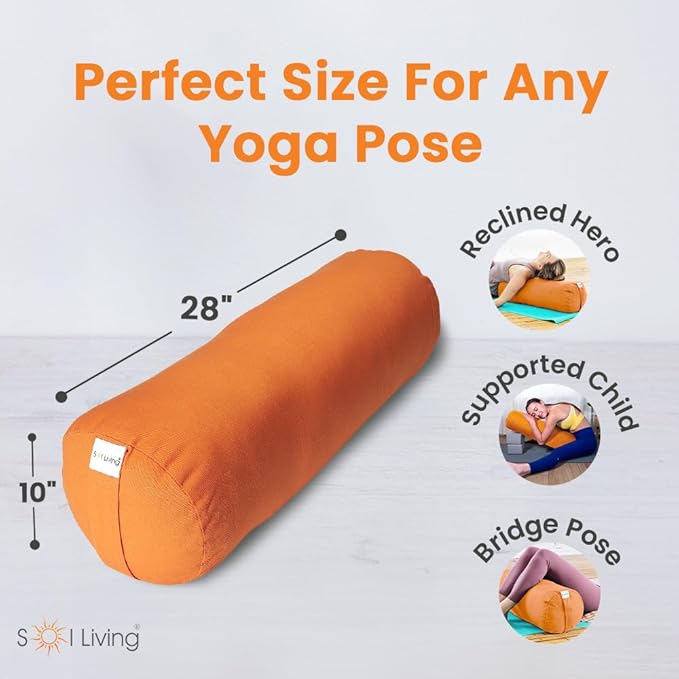 Sol Living Yoga Bolster Pillow for Restorative Meditation - 100% Cotton Cylindrical Cushion with Washable Cover for Balance Support in Asana Poses