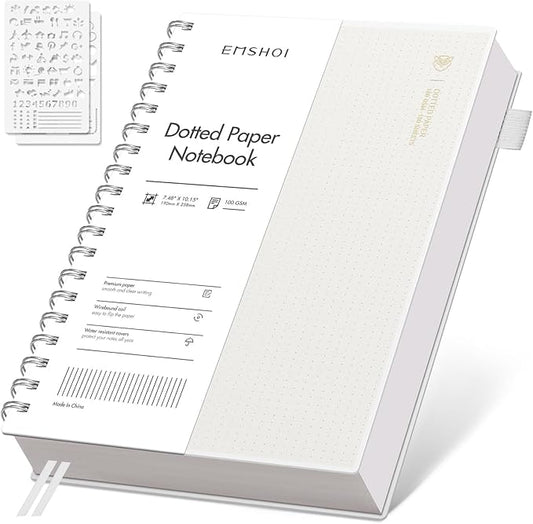EMSHOI B5 Spiral Dotted Notebook - Bullet Dot Grid Journal with 300 Pages of 100gsm Thick Paper, Waterproof Softcover Notebook for School, Work & Writing - 7.48”x10.15”, Transparent
