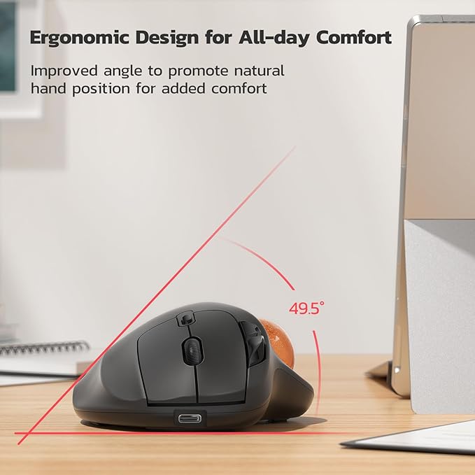 Nulea M501 Wireless Trackball Mouse, Rechargeable Ergonomic, Easy Thumb Control, Precise & Smooth Tracking, 3 Device Connection (Bluetooth or USB Receiver), Compatible for PC, Laptop, Mac, Windows.