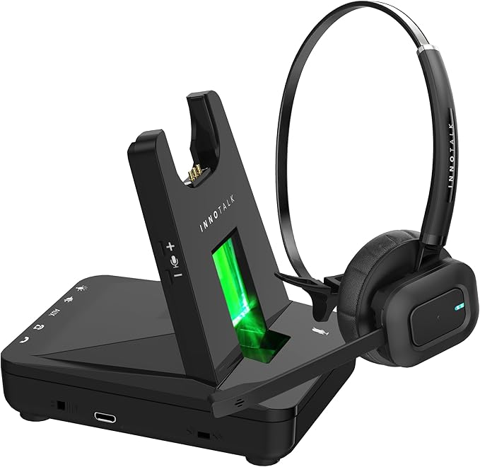 INNOTALK - Desk Phone Wireless Headset with RJ9 Adapter, 12-Hour Talk Time Handsfree Phone Headset, Office Phone Headset for Desk Phone, 300 Ft. Long Range Wireless Headset, W780