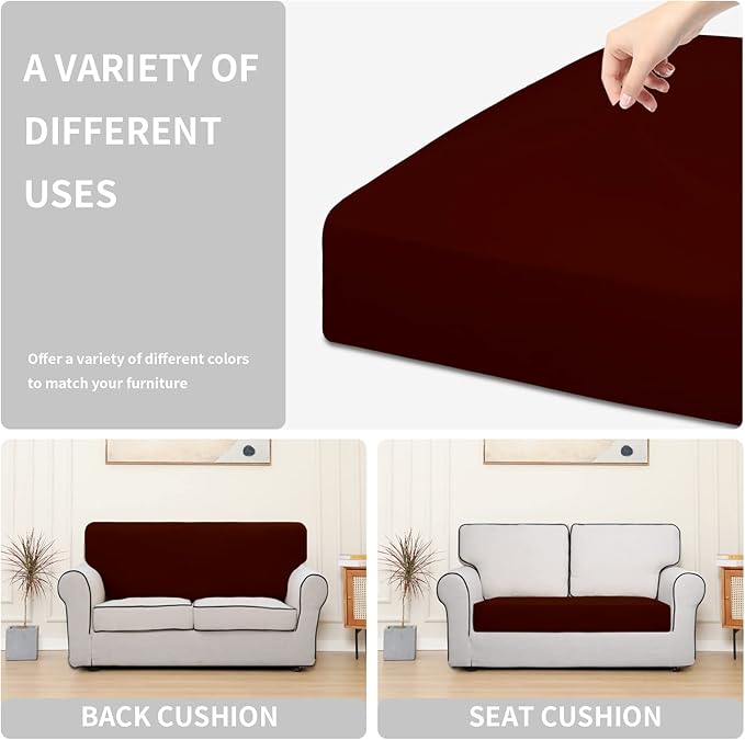 Easy-Going 100% Waterproof Loveseat Sofa Seat Cushion Slipcovers Couch Cushion Cover Stretch Furniture Protector for Kids, Pets (Loveseat Cushion, Wine)