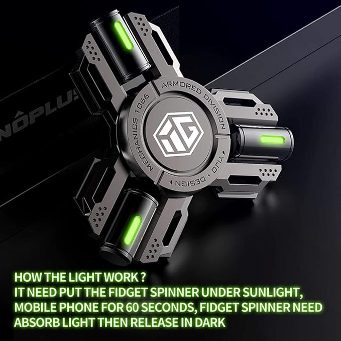 Fidget Spinners, Fidget Spinner Gifts for Adults and Kids, Stress Anxiety ADHD Relief Figets Toy, Metal Finger Hand Spinner Toys with Luminous Light, Spinner Absorb Solar Light Then Release in Dark