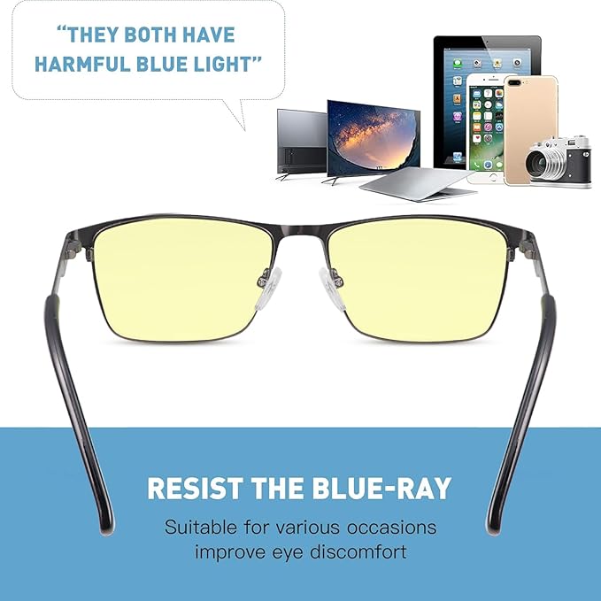 MIRYEA Blue Light Blocking Glasses UV400 Sunglasses Computer Gaming Eyeglasses Eye Protection Metal Eyewear for Men and Women