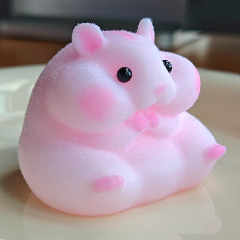 Handmade Flocked Hamster Taba Squishy Toy - Cute Realistic Silicone Animal Fidget Sensory Toy, Ultra-Soft Stress Relief Squeeze Toy for Relaxation Gift (Pink)