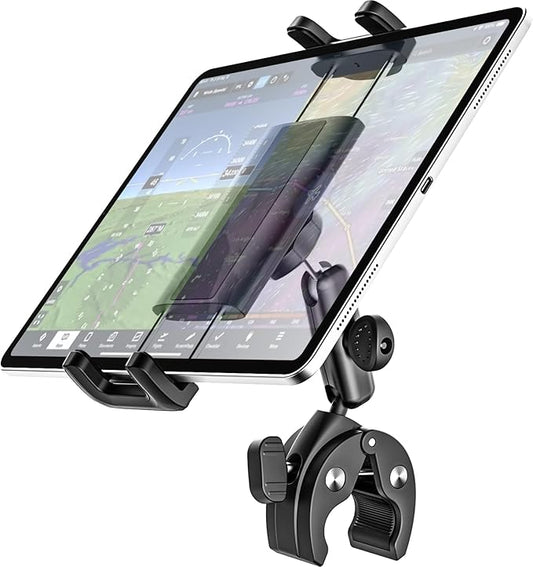 Tablet Yoke Mount, iPad Yoke Clamp Mount for Aircraft, 360° Adjustable Metal Arm Aviation Trainer Tablet Holder for iPad Pro 13 12.9 11, iPad Air Mini, Galaxy tab, iPhone, 4-13" Device