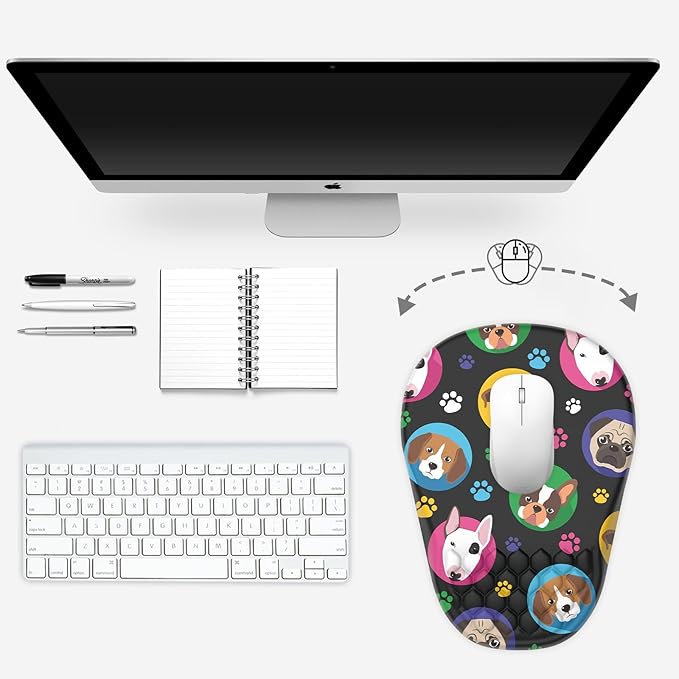 Ergonomic Mouse Pad Wrist Support, with Memory Foam & Non-Slip PU Base, Comfortable Massage Design Mouse Pad Relieve Wrist Fatigue&Pain, Suitable for Computer, Office and Home(06Cute Dogs)