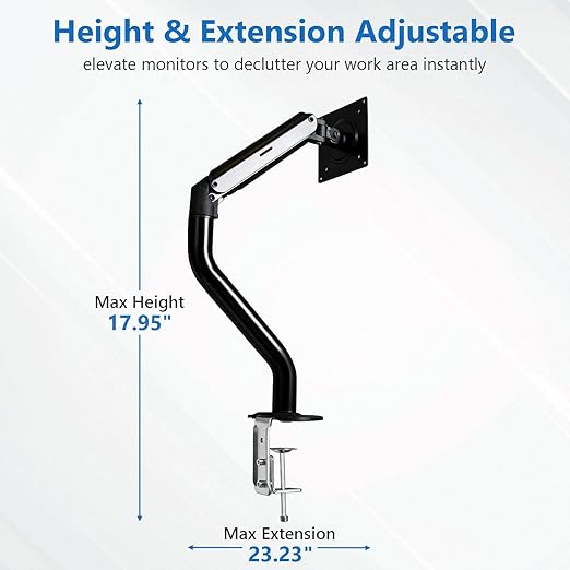 Lyngins Single Monitor Mount, Adjustable Monitor Arm Desk Stand for 15 to 32 inch Screens, VESA Mount with 75x75/100x100 mm, Computer Monitors Gas Arm Holds Up to 19.84 lbs - Black