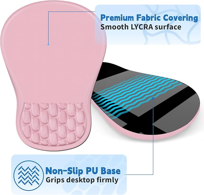 Ergonomic Mouse Pad with Wrist Rest Support, Mousepad with Comfortable Memory Foam Wrist Rest and Non-Slip PU Base for Pain Relief, Computer, Laptop, Office, Home (Pink)