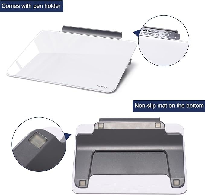 TSJ OFFICE Small Desktop Whiteboard - Glass Dry Erase Board 8 X 6 Inches Tabletop Easel Whiteboard with Stand, Desk Board Buddy for Artist, Teacher and Student