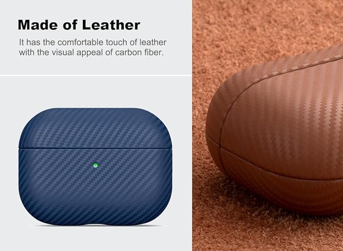 Leather Case - for AirPods Pro 2 Case Cover - Selected Skin-Friendly Leather, with Carbon Fibre Texture, Handmade Drop Protective Hard Cover for AirPods Pro 2nd Generation Earbuds - Blue