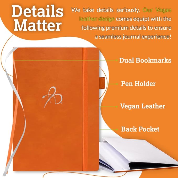 Bright Line Eating Blank Lined Journal Notebook, Vegan Leather Journal w/Lay-Flat Binding, Orange Notebook Journal for Women & Men, Writing Journal, Food Journal, Travel Journal, Fitness Journal