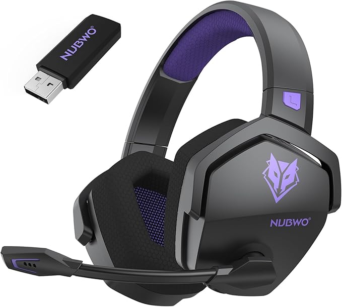NUBWO Wireless Gaming Headset with Mic for Ps5 Ps4 PC, Zero Interference, 100-Hour Battery All-Day Play, 23ms Sync for Fortnite & Call of Duty/FPS Gamers, Triple Mode All Devices Compatible - Purple