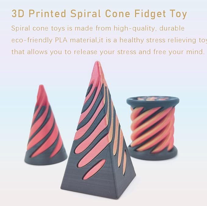 3D Printed Spiral Fidget Toys Impossible Pyramid Passthrough Sculpture Mini Cones Pass Through Pyramid Fidget Toy (Green Black)