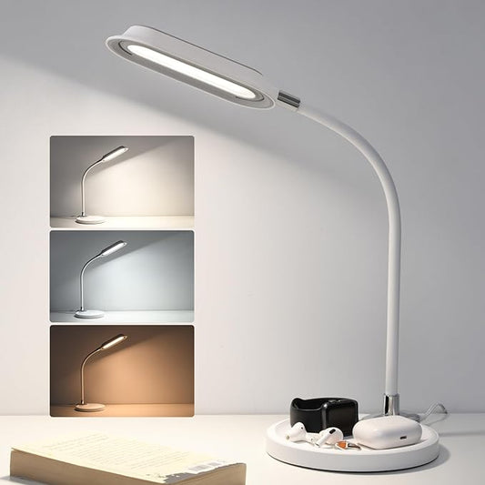 WILIT LED Desk Lamp, 800LM Bright Dimmable Table Lamp with 3 Color Modes, Bedside Lamp with Storage Base, Study Lamp with Adjustable Gooseneck, Reading Lamps for Home Office Dorm