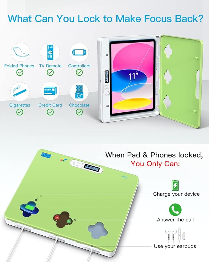 ySky Timer Lock Box for iPad iPhone,Portable Phone Lock Box for Tablets,Folded Phone,Controller,TV remotes, Phone Locker to Help Kids Reduce Screen Time Focus to Achieve Goals(Green)