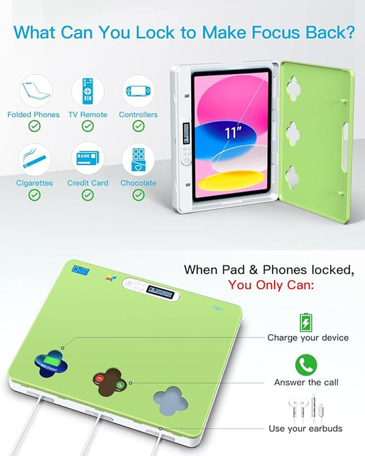 ySky Timer Lock Box for iPad iPhone,Portable Phone Lock Box for Tablets,Folded Phone,Controller,TV remotes, Phone Locker to Help Kids Reduce Screen Time Focus to Achieve Goals(Green)