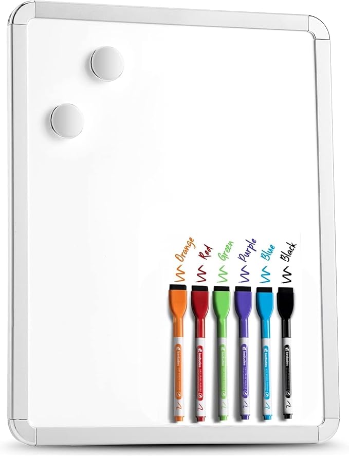 kedudes 11x14 Magnetic Dry Erase White Board - Mini Refrigerator Whiteboard Set - Lightweight Small Personal Memo Boards with 6 Markers - Smooth Surface and Eraser Caps - Fridge and Wall Mountable