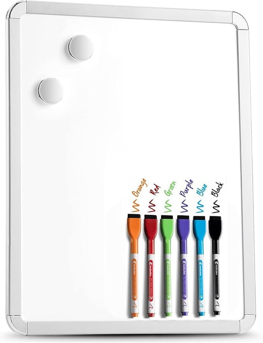 kedudes 11x14 Magnetic Dry Erase White Board - Mini Refrigerator Whiteboard Set - Lightweight Small Personal Memo Boards with 6 Markers - Smooth Surface and Eraser Caps - Fridge and Wall Mountable