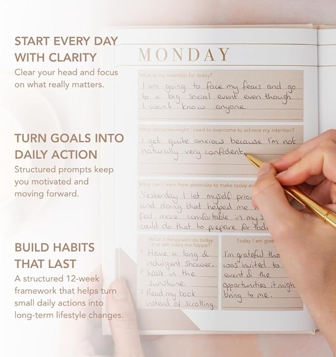 Undated 3-Month Morning Notes Journal - A5 Daily Planner Notebook with Daily Prompts & Mindfulness Exercises - Wellness, Self-Care Journal - Motivational Notebook