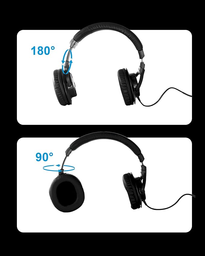 Over Ear Wired Headphones MR810, Studio Monitor Headset with Closed Back Design Flexibale Professional Stereo Headphone with 3m Cable for Studio Monitering, Recording, Podcasting (Black)