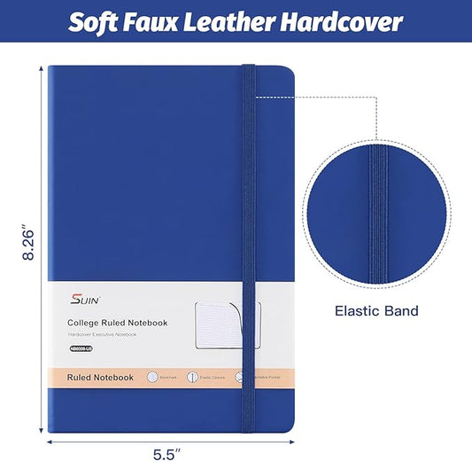 SUIN Hardcover-Journal-Notebooks, A5 Lined Journals Notebook for Writing 200 Pages, 8.2 x 5.5 inch, Classic Ruled Notebooks for Work/Travel/College (Navy Blue- 1 Pack)