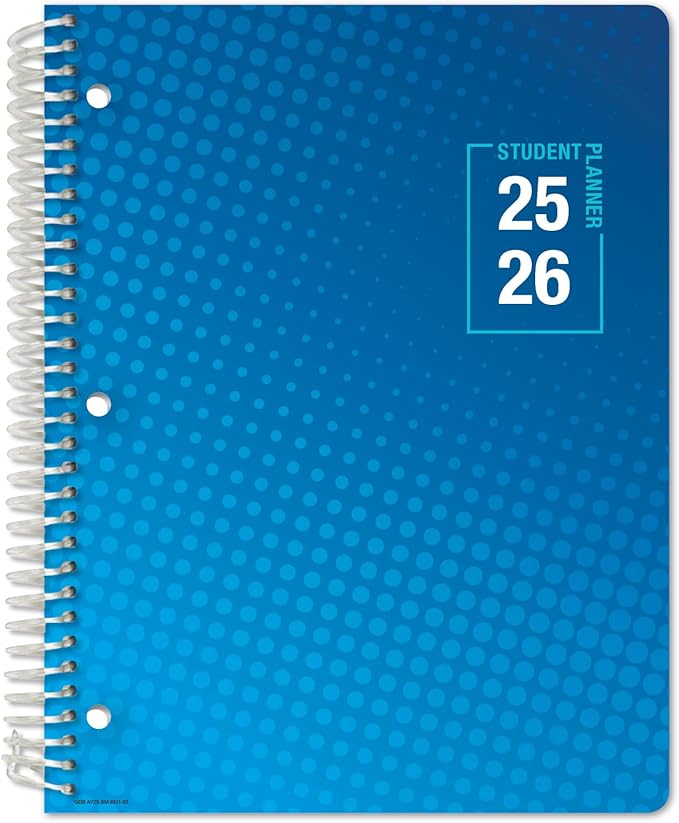 Global Datebooks Dated Middle School or High School Student Planner for Academic Year 2025-2026 Includes Ruler/Bookmark and Planning Stickers (Matrix Style - 8.5"x11" - Halftone Blue)
