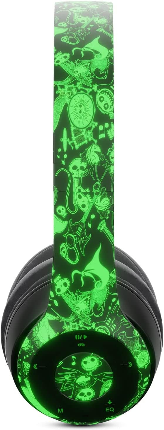 iJoy Disney Nightmare Before Christmas Glow in The Dark Bluetooth Headphones Over Ear, Wireless and Wired Foldable Headset Built-in Microphone - Tim Burton Jack Skellington & Sally - Adults Kids