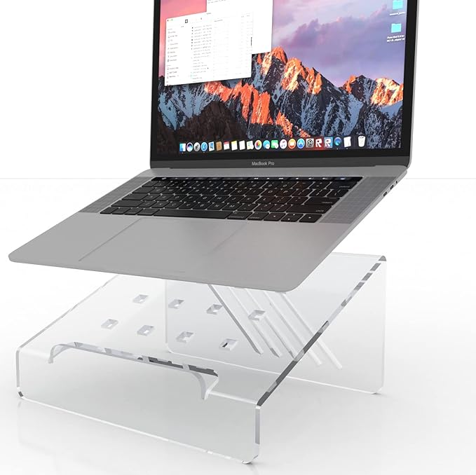6MM Thick Clear Acrylic Laptop Holder, Portable & Ergonomic Laptop Stand for Desk, Clear Laptop Riser Compatible 10 to 17 inches Laptops & MacBook | Made in USA