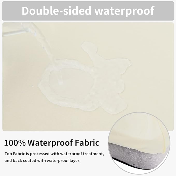 Easy-Going 100% Waterproof Loveseat Sofa Seat Cushion Slipcovers Couch Cushion Cover Stretch Furniture Protector for Kids, Pets (Loveseat Cushion, Ivory)