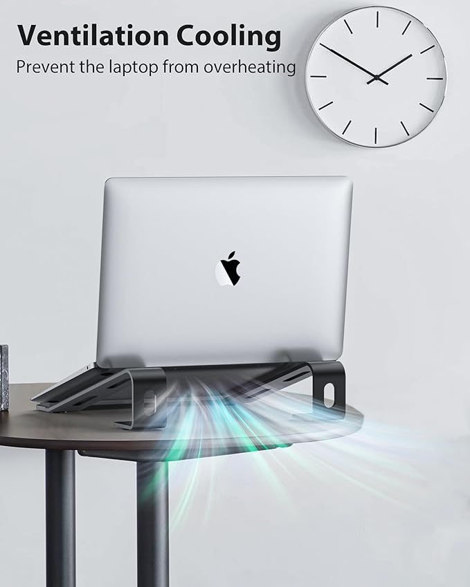 NTMY Laptop Stand for Desk with Wrist Support, Aluminum Computer Stand for Laptop,Ventilated Ergonomic Holder Mount Riser for MacBook Air/HP/Dell/Acer/Lenovo 10-17.3'' (Black)