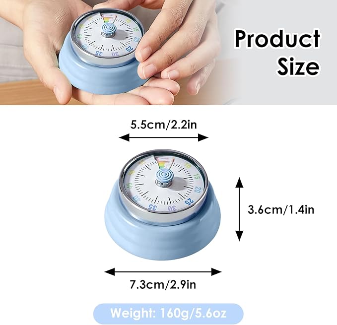 Visual Timer for Kids Rainbow Kitchen Timer with Magnetic Base 60-Minute Countdown Mechanical Ringer Alert Cute Time Management Tool for Children and Adults Study Work Cooking, Blue