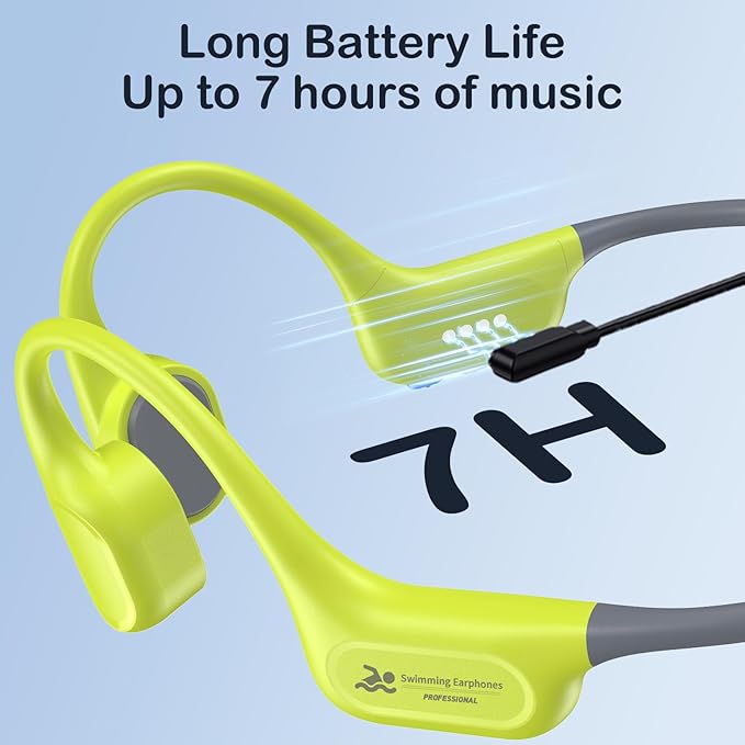 Bone Conduction Swimming Headphones, IP68 Waterproof Earbuds with 32GB MP3, Bluetooth 5.4 Open Ear Sport Earphones, Underwater Headphones for Swimming, Running, Cycling, Marathon-SurfAudio(Glow green)