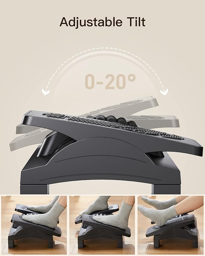 HUANUO Foot Rest Under Desk, Adjustable Ergonomic Footrest for Under Desk at Work or Gaming with Massage Texture and Roller, 20 Degree Tilt Angle Adjustment, Foot Stool for Office, Home