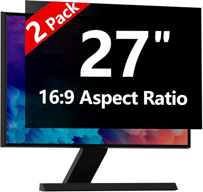 【2-Pack】27 Inch Computer Privacy Screen for 16:9 Monitors with Anti-Spy Anti-Glare Filter, Blue Light Blocking & Eye Protection, Removable Anti-Scratch HD Clarity Screen Protector