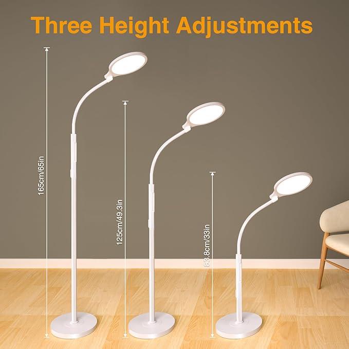 Light Therapy Floor Lamp, Dimmable 11000 Lux UV-Free LED Sunlight Lamp with Tray, 2-in-1 Floor & Desk Adjustable Height Full Spectrum Happy Therapy Light with Remote Timer for Reading Home Office