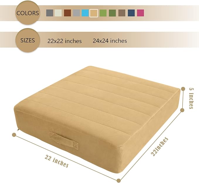 MeMoreCool Square Floor Pillow Seating for Adults Kids, Large Meditation Cushion Floor Pillow with Thick Foam & Soft Tufted Cover, Washable Big Pillow Seat Floor Cushion for Sitting Yoga 22" Khaki