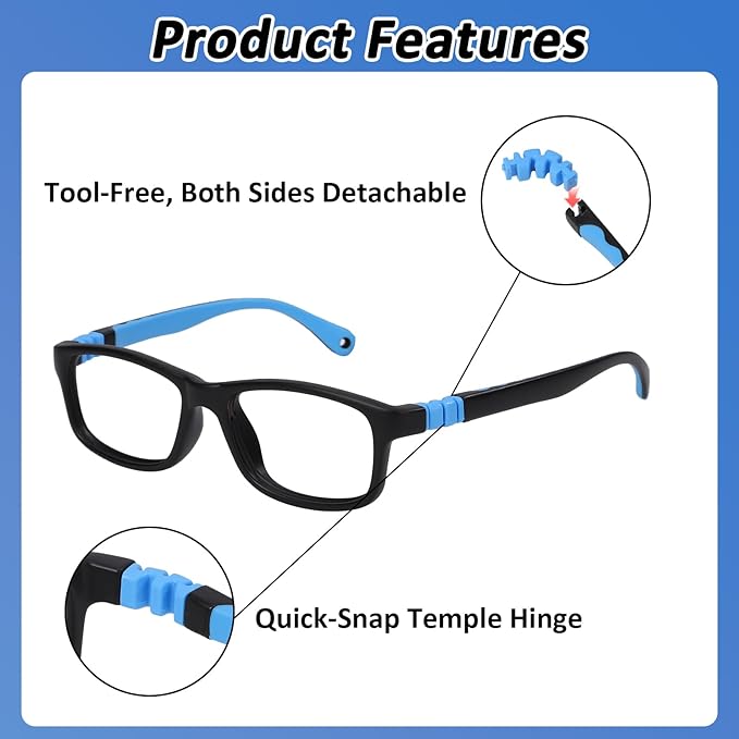 BiBiBear Toddler/Kids/Teens Glasses - Unbreakable TR90 Frame, 180° Flexible, Lightweight & Safe Glasses for Kids Age 2-15